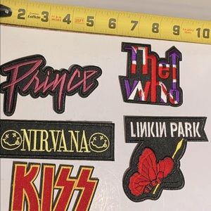 Prince. The Who. Nirvana. Linkin park. And kiss. Iron on patches.